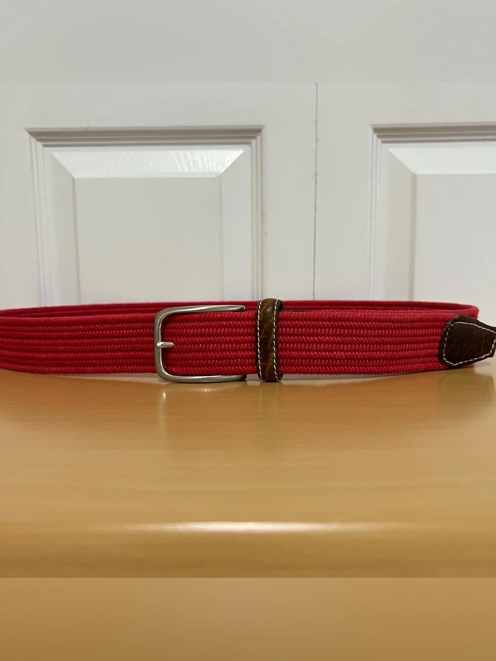 Vtg Made in USA ORVIS Men's Red Cotton Braided Belt with Leather Trim Size 40